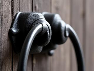 Close-up of decorative wrought iron bathroom fixtures